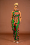 Maggie Ankara Jumpsuit | Green and Orange African Print
