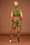 Maggie Ankara Jumpsuit | Green and Orange African Print