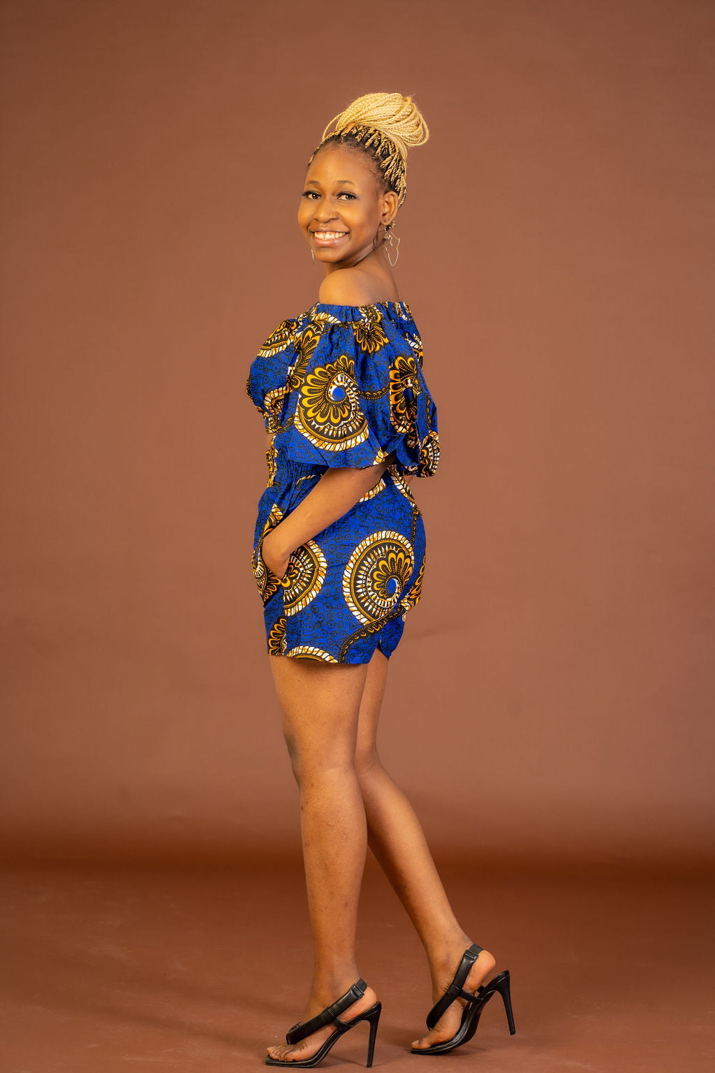 Tamara Ankara Short | Blue and Gold African Print M.A.DKollection Tamara Ankara Short | Blue and Gold African Print M.A.DKollection