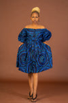 Stephanie Ankara Midi Dress | Blue African Print