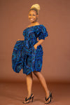 Stephanie Ankara Midi Dress | Blue African Print