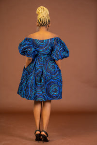 Stephanie Ankara Midi Dress | Blue African Print
