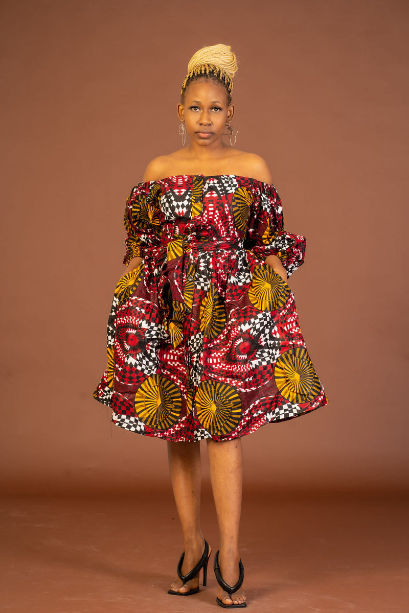 Sophia Ankara Midi Dress | Red and Yellow African Print