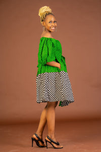 Sonia Ankara Midi Dress | Green and White African Print