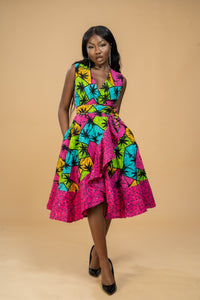 Boma Ankara Wrap Dress | Pink Multicoloured African Print