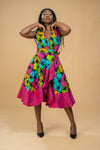 Boma Ankara Wrap Dress | Pink Multicoloured African Print