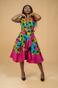 Boma Ankara Wrap Dress | Pink Multicoloured African Print