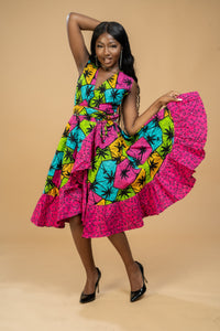 Boma Ankara Wrap Dress | Pink Multicoloured African Print
