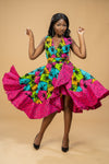 Boma Ankara Wrap Dress | Pink Multicoloured African Print