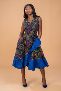 Brenda Ankara Wrap Dress | Blue African Print