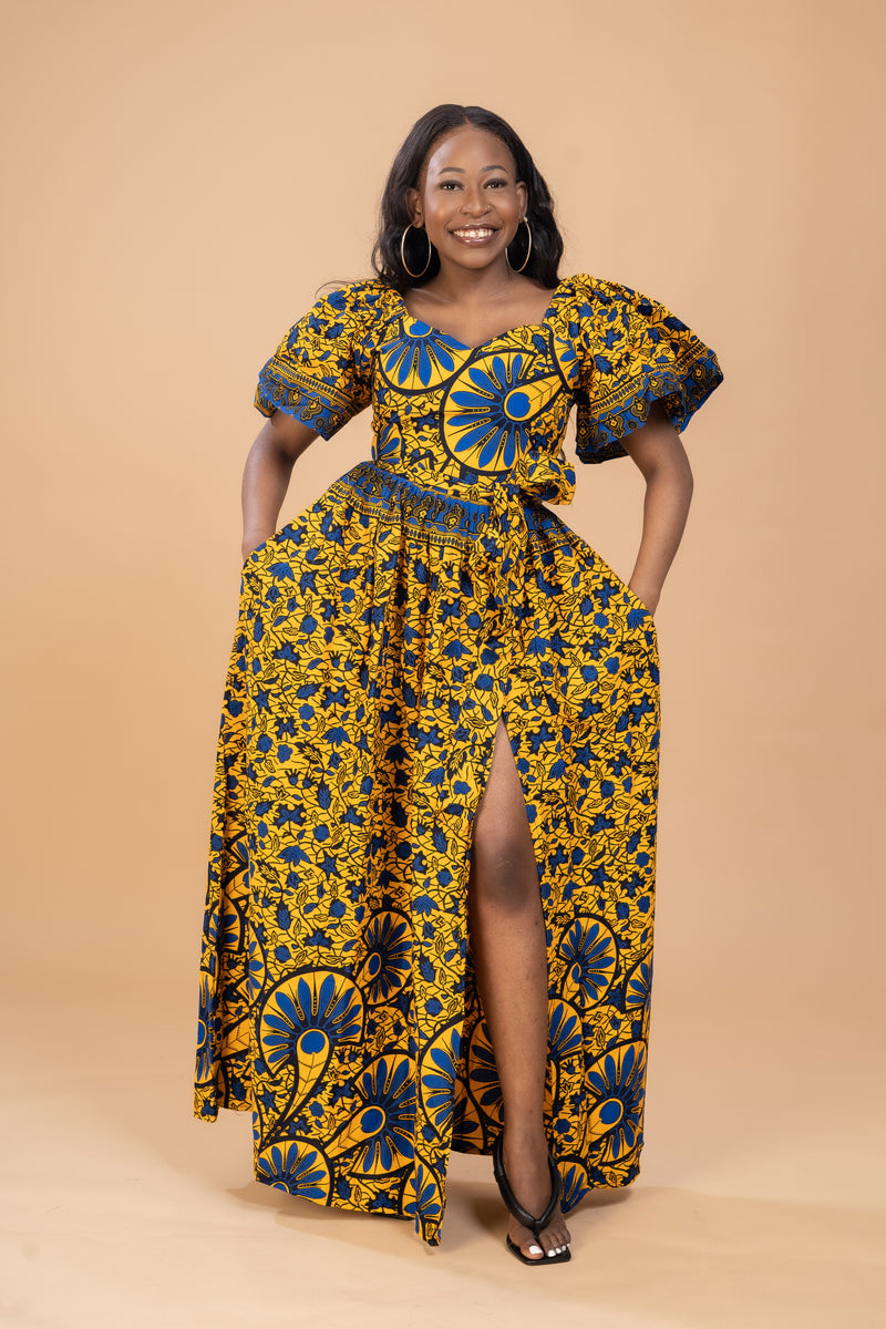 Tinsley Ankara Off shoulder Maxi Dress | Yellow and Blue African Print M.A.DKollection Tinsley Ankara Off shoulder Maxi Dress | Yellow and Blue African Print M.A.DKollection