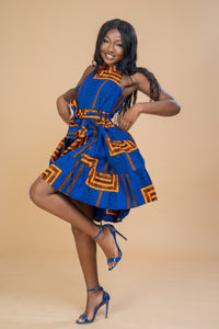 Zaria Ankara Sleeveless Dress | Blue African Print