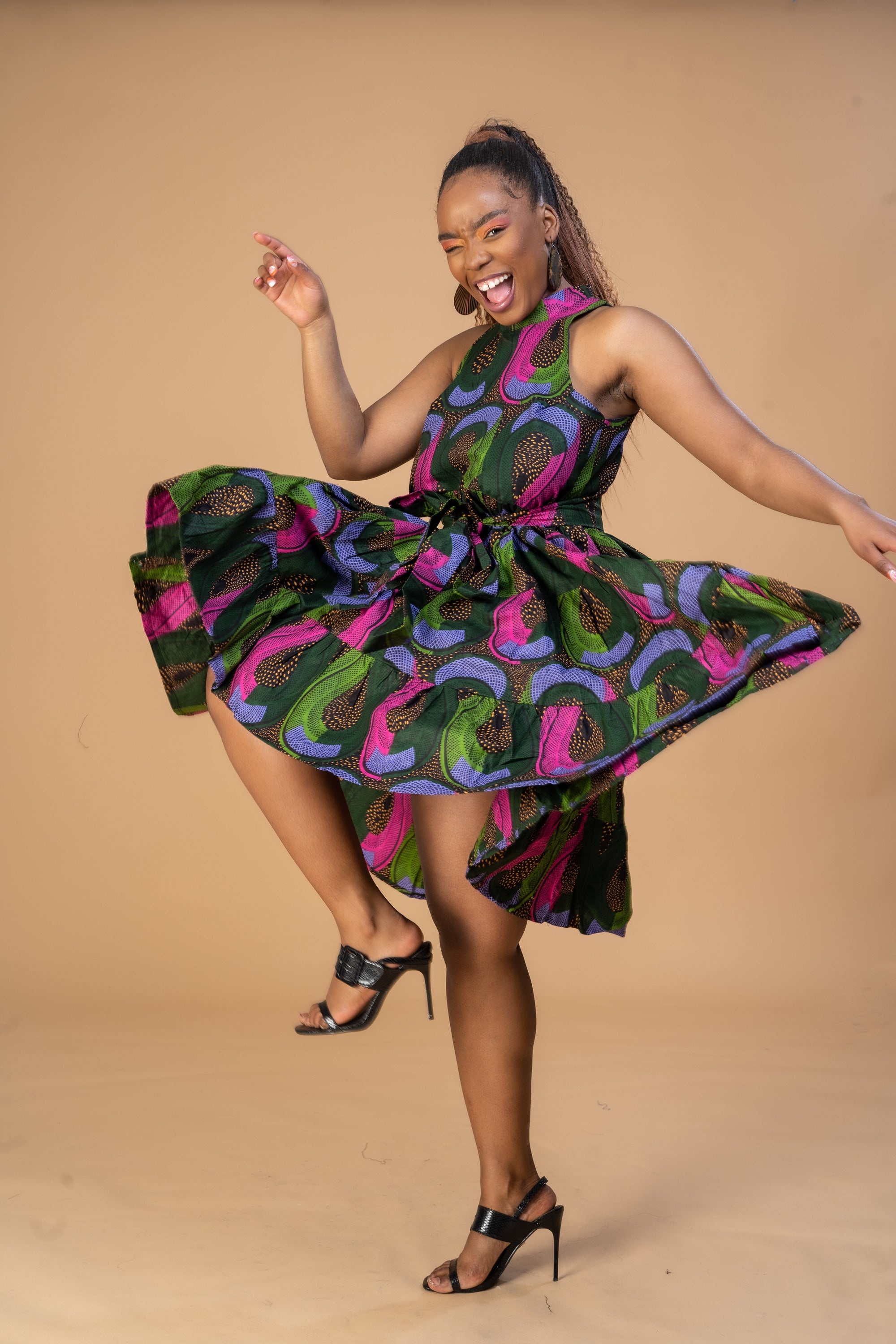 Zoya Ankara Sleeveless Dress | Pink and Green African Print M.A.DKollection Zoya Ankara Sleeveless Dress | Pink and Green African Print M.A.DKollection