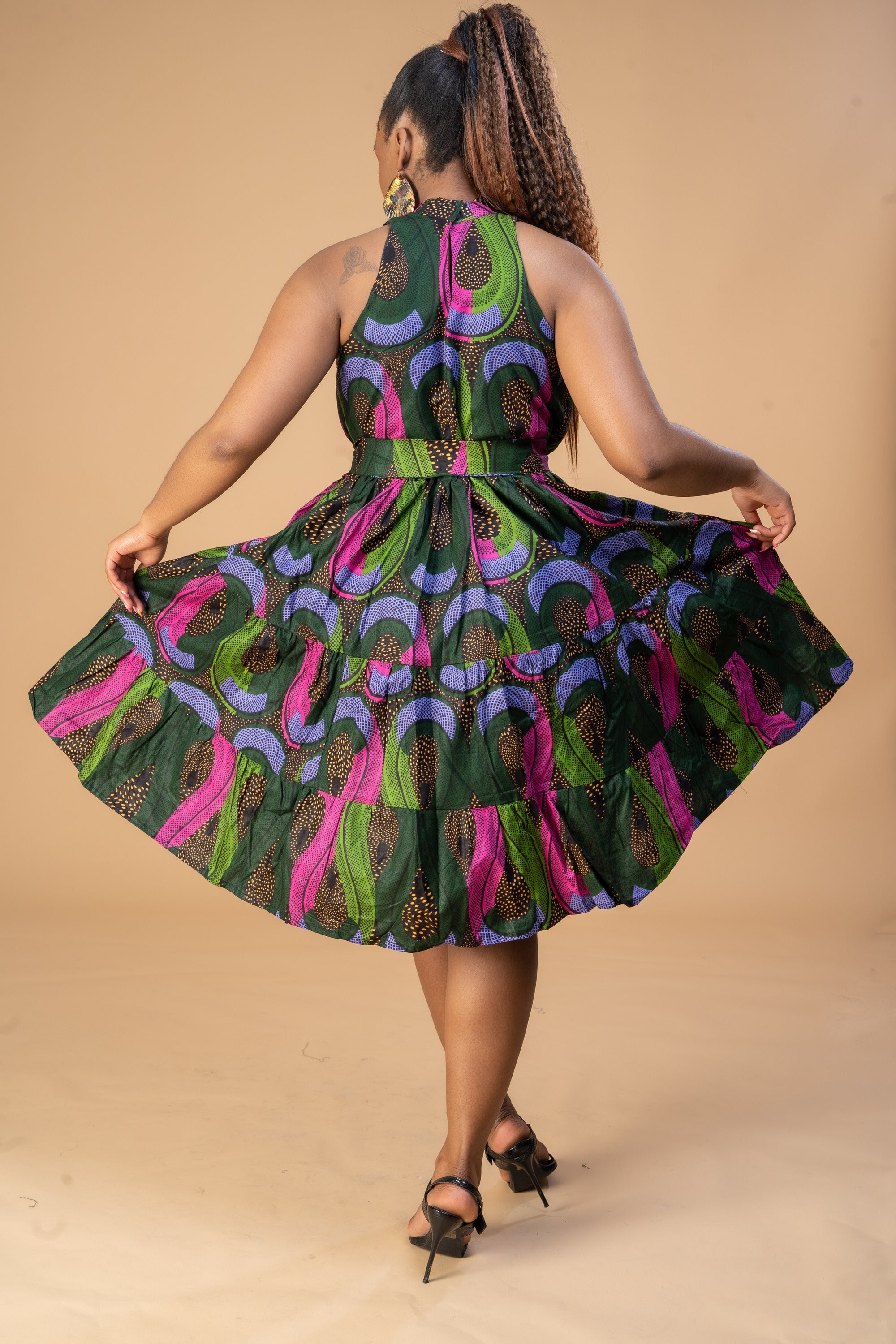 Zoya Ankara Sleeveless Dress | Pink and Green African Print M.A.DKollection Zoya Ankara Sleeveless Dress | Pink and Green African Print M.A.DKollection