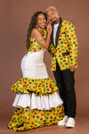 Mavis Ankara Maxi Dress | White and Yellow Mixed African Print