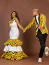 Mavis Ankara Maxi Dress | White and Yellow Mixed African Print