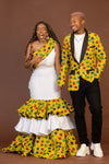 Mavis Ankara Maxi Dress | White and Yellow Mixed African Print