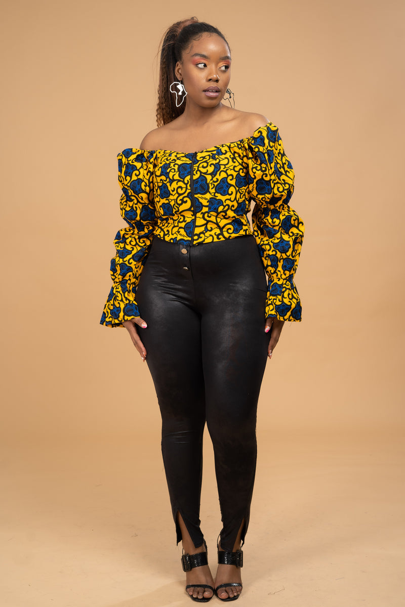 Millie Ankara Crop Top | Yellow and Blue African Print