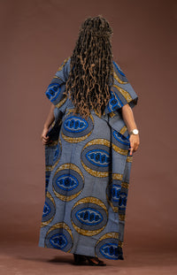 Gemma Ankara Maxi Dress | Blue and Gold African Print