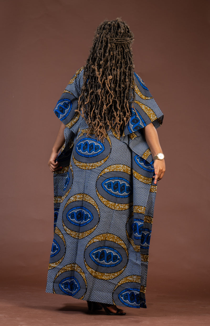 Gemma Ankara Maxi Dress | Blue and Gold African Print