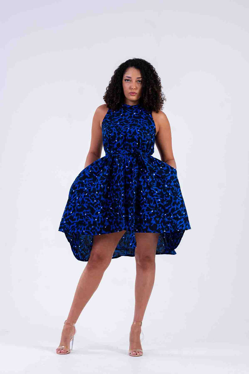 Zalda Ankara Sleeveless Dress | Blue African Print