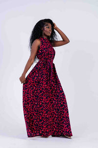 Mfoniso Ankara Maxi Dress | Pink and Blue African Print