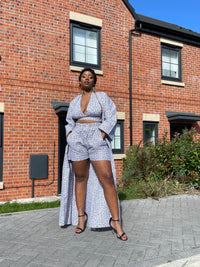 Ginny Ankara High Waisted Shorts | White and Black African Print