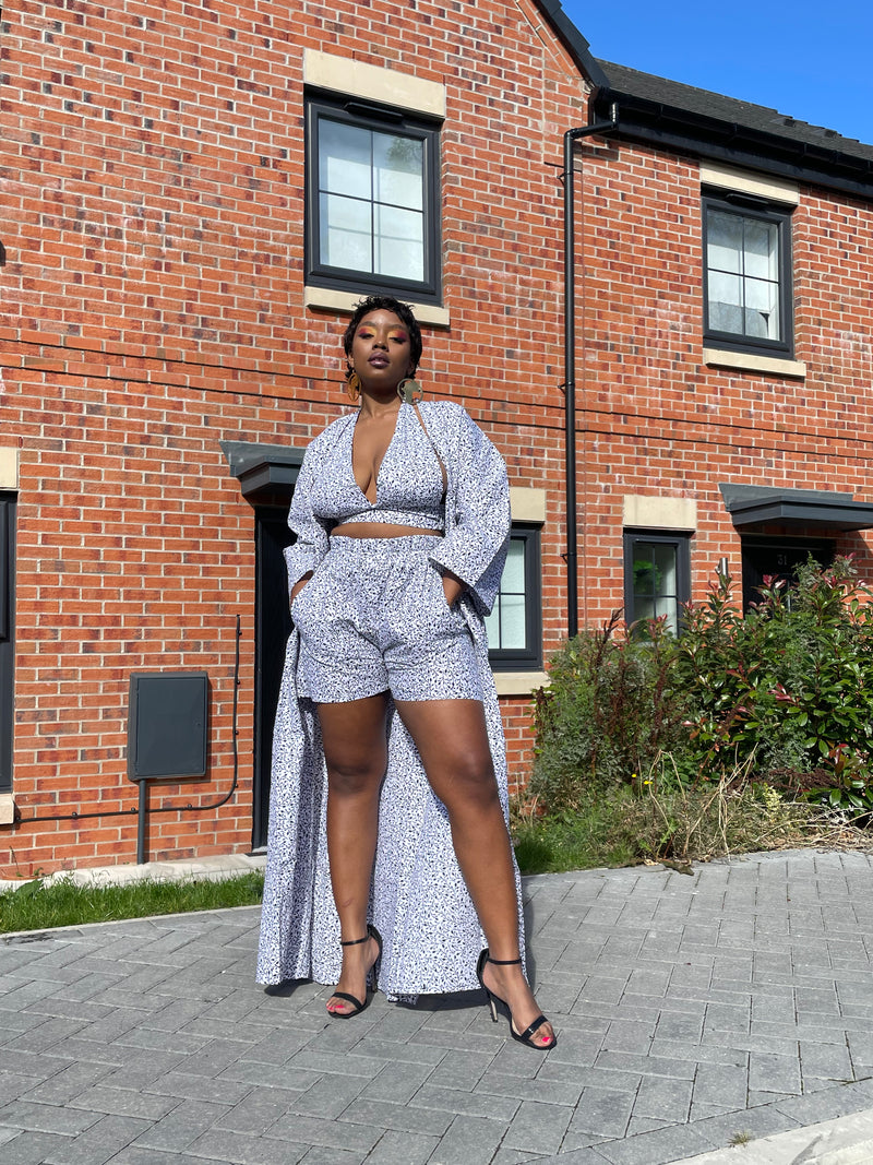 Ginny Ankara High Waisted Shorts | White and Black African Print