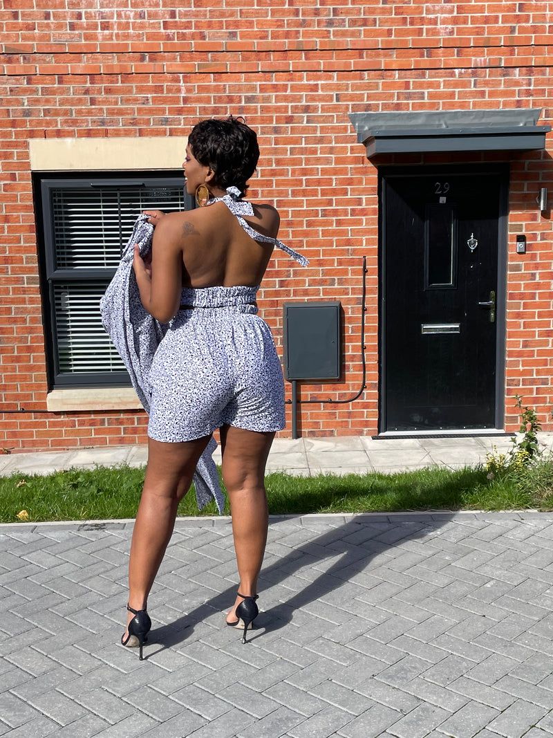 Ginny Ankara High Waisted Shorts | White and Black African Print