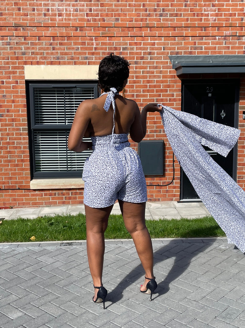 Ginny Ankara High Waisted Shorts | White and Black African Print