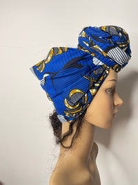 Amarachi Blue and White Ankara Headwrap/Scarf