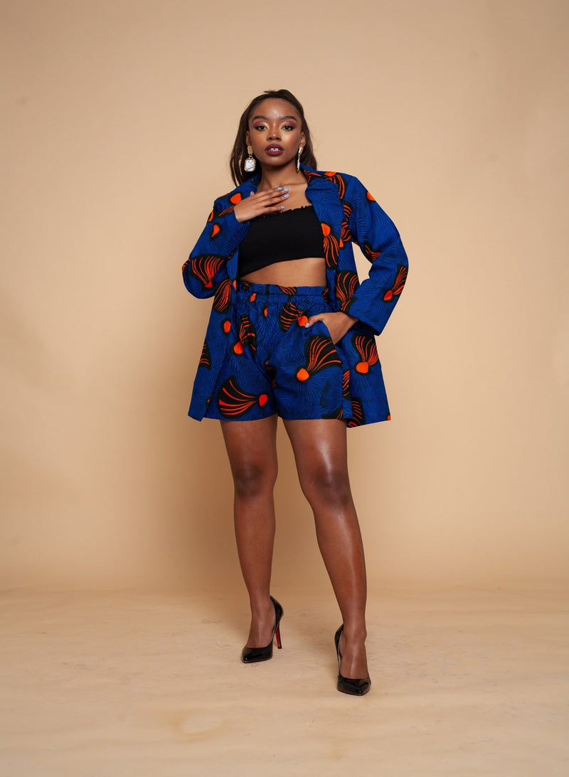 Tope Ankara High Waisted Shorts | Blue African Print