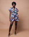 Racheal Ankara Playsuit | white and Blue African Print