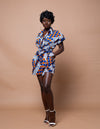 Racheal Ankara Playsuit | white and Blue African Print