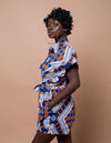 Racheal Ankara Playsuit | white and Blue African Print