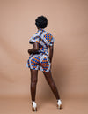 Racheal Ankara Playsuit | white and Blue African Print