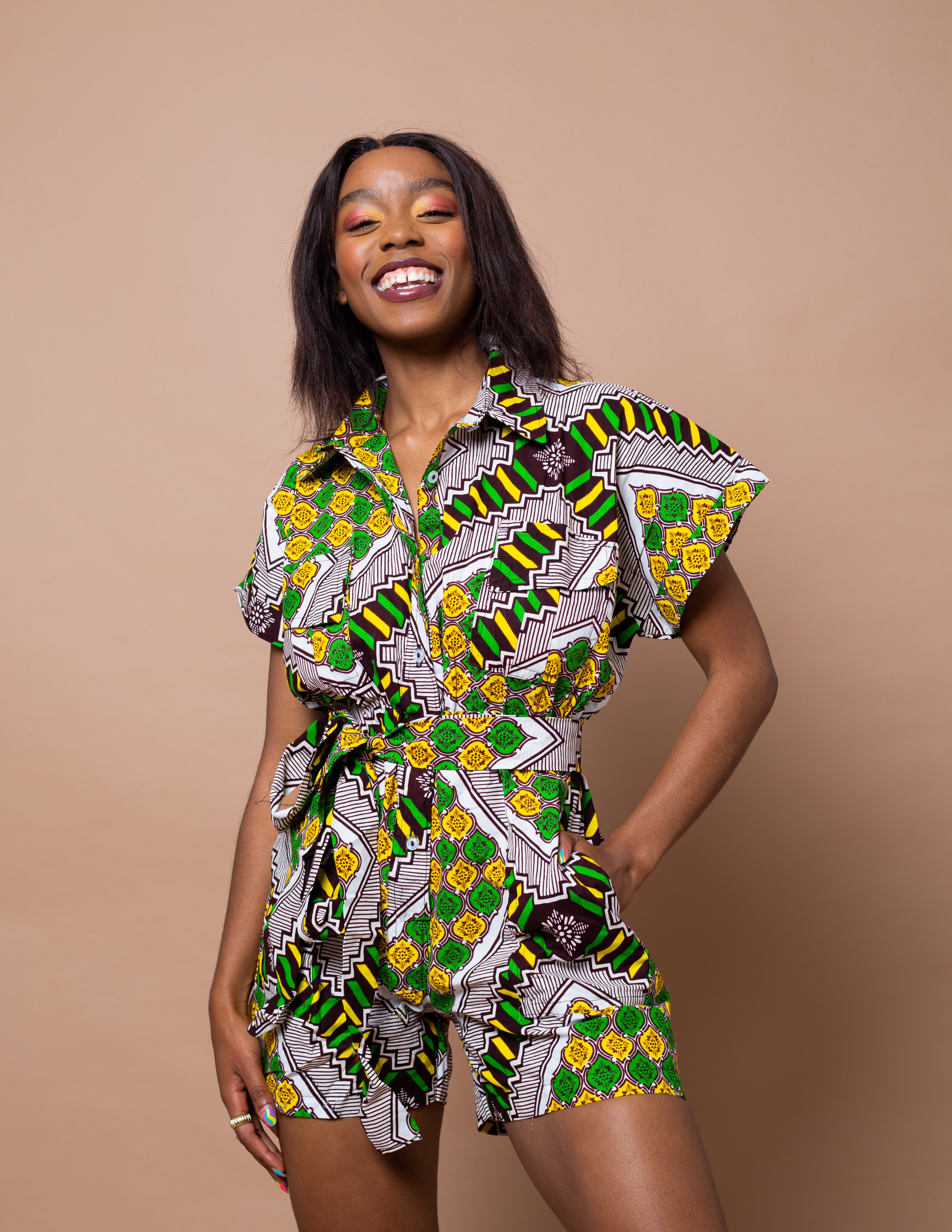 Rianna Ankara Playsuit White and Yellow African Print M.A.DKollection