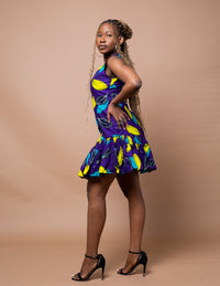 Donna Ankara Midi Dress | Purple and Yellow African Print