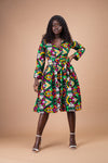 Juliana Ankara Midi Dress | Green and Yellow African Print