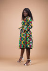 Juliana Ankara Midi Dress | Green and Yellow African Print
