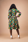 Juliana Ankara Midi Dress | Green and Yellow African Print