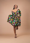 Juliana Ankara Midi Dress | Green and Yellow African Print