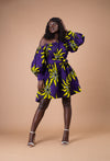 Sheila Ankara Midi Dress | Purple and Yellow African Print