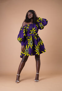 Sheila Ankara Midi Dress | Purple and Yellow African Print