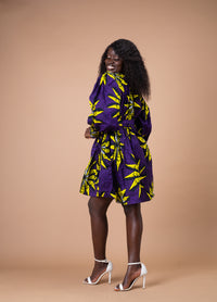 Sheila Ankara Midi Dress | Purple and Yellow African Print