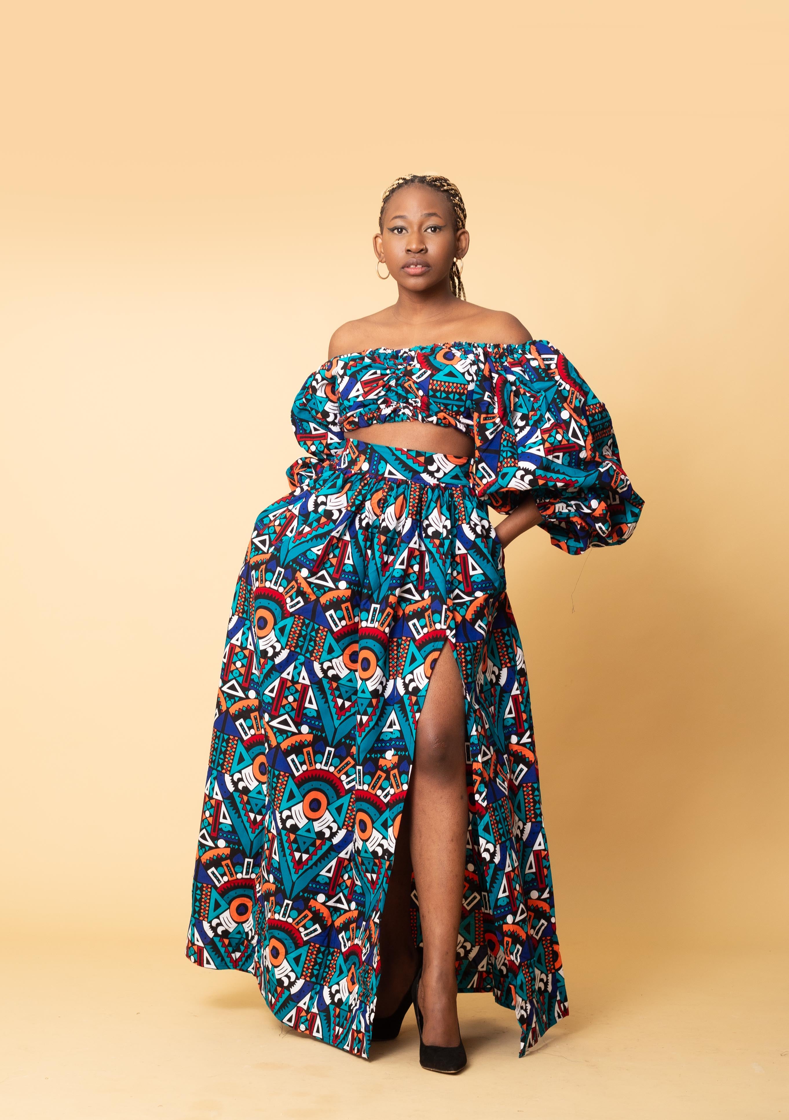 Annie Ankara Crop Top | Teal Multicoloured African Print – M.A.