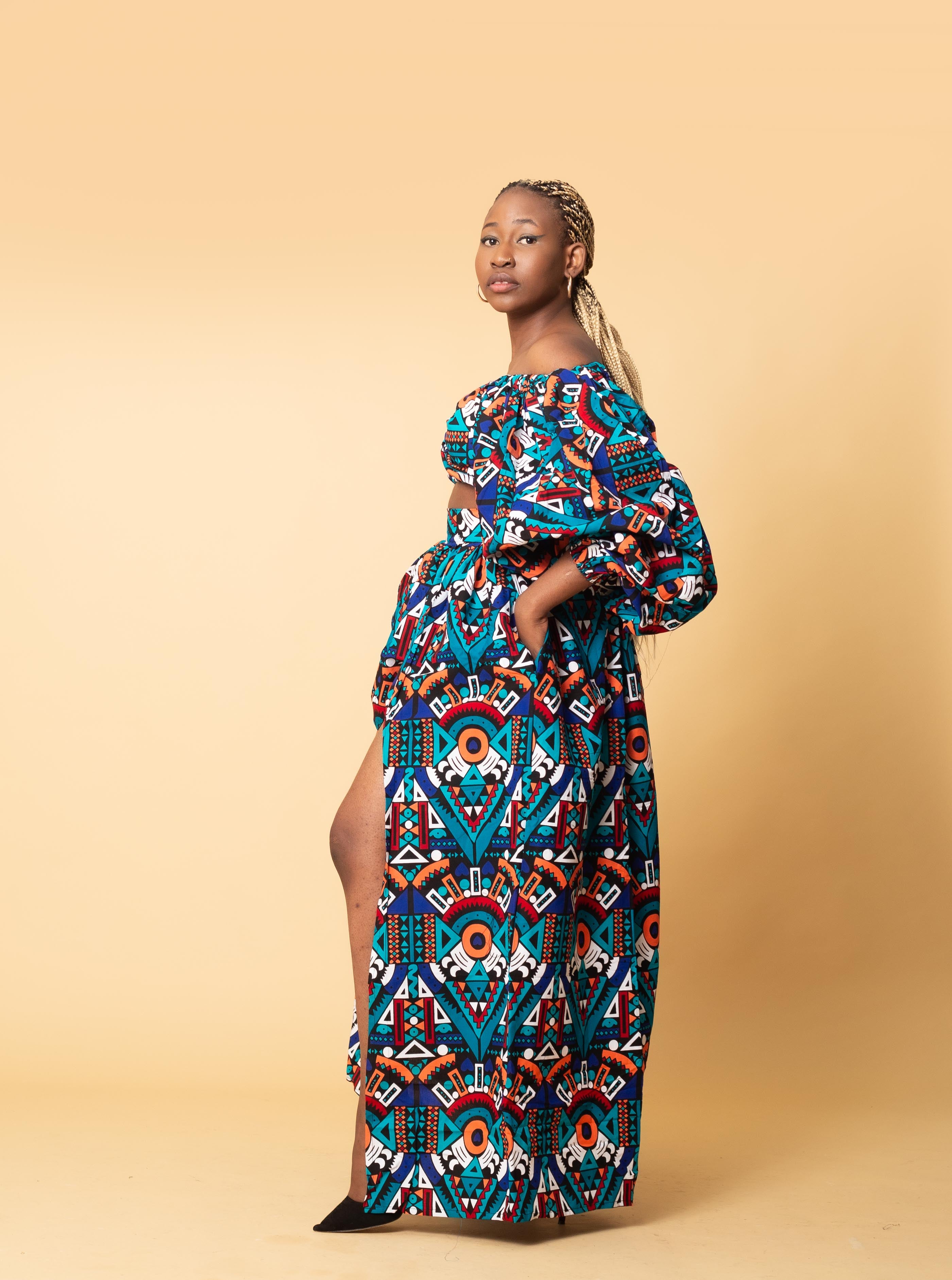 Annie Ankara Crop Top | Teal Multicoloured African Print – M.A.