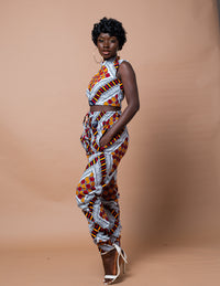 Ara high waisted Trouser | White and Red African Print