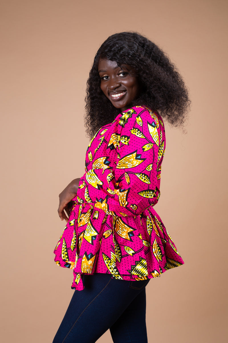 Mary Ankara Peplum Top | Pink African Print