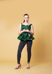 Merlina Ankara Sleeveless Peplum Top | Green African Print